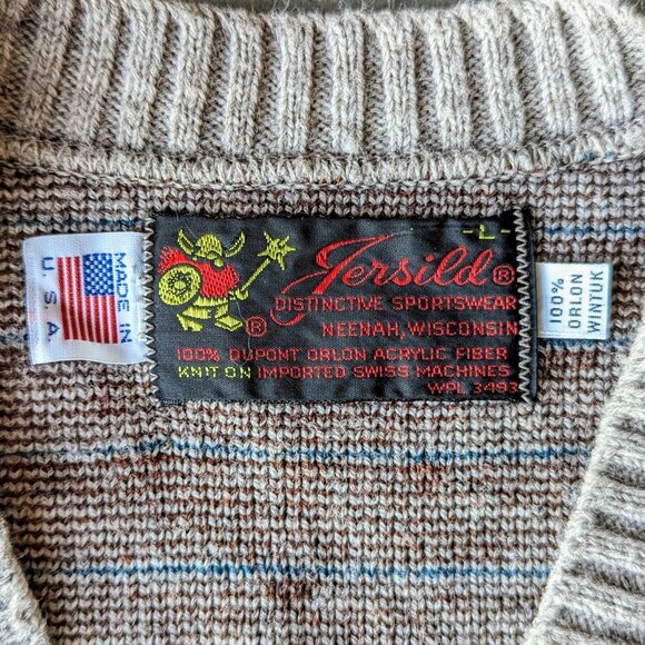 Vintage Jersild Neenah Wisconsin Beige Patterned Knit Sweater Vest large - Picture 5 of 6